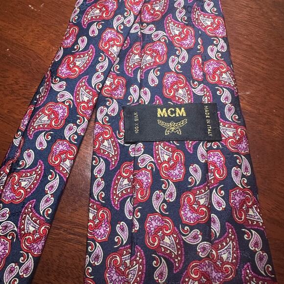 MCM Vibrant Red and Blue Paisley Design 100% Silk Designer Tie